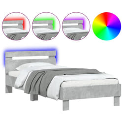 vidaXL Bed Frame with Headboard and LED Bed Base Bedstead Matress Foundation - concrete grey, 90 x 200 cm