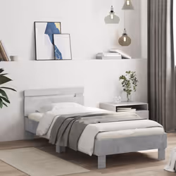 vidaXL Bed Frame with Headboard and LED Bed Base Bedstead Matress Foundation - concrete grey, 90 x 200 cm