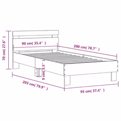 vidaXL Bed Frame with Headboard and LED Bed Base Bedstead Matress Foundation - concrete grey, 90 x 200 cm