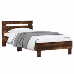 vidaXL Bed Frame with Headboard and LED Bed Base Bedstead Matress Foundation - smoked oak, 90 x 200 cm - Additional view 4