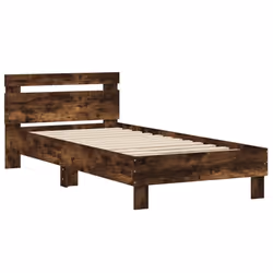 vidaXL Bed Frame with Headboard and LED Bed Base Bedstead Matress Foundation - smoked oak, 90 x 200 cm - Additional view 5