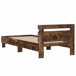 vidaXL Bed Frame with Headboard and LED Bed Base Bedstead Matress Foundation - smoked oak, 90 x 200 cm - Additional view 8