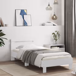 vidaXL Bed Frame with Headboard and LED Bed Base Bedstead Matress Foundation - white, 90 x 190 cm - Additional view 2