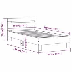 vidaXL Bed Frame with Headboard and LED Bed Base Bedstead Matress Foundation - white, 90 x 190 cm - Additional view 3