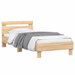 vidaXL Bed Frame with Headboard and LED Bed Base Bedstead Matress Foundation - sonoma oak, 90 x 190 cm - Additional view 4