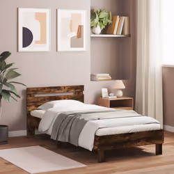 vidaXL Bed Frame with Headboard and LED Bed Base Bedstead Matress Foundation - smoked oak, 90 x 190 cm - Additional view 2