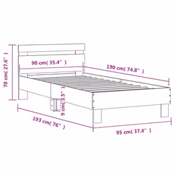 vidaXL Bed Frame with Headboard and LED Bed Base Bedstead Matress Foundation - smoked oak, 90 x 190 cm - Additional view 3