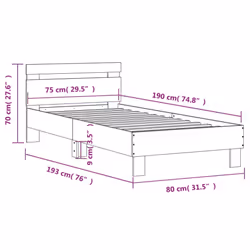 vidaXL Bed Frame with Headboard and LED Bed Base Bedstead Matress Foundation - black, 75 x 190 cm