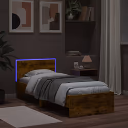 vidaXL Bed Frame with Headboard and LED Lights Smoked Oak 90x190 cm Single - Additional view 4