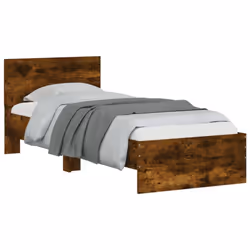 vidaXL Bed Frame with Headboard and LED Lights Smoked Oak 90x190 cm Single - Additional view 5