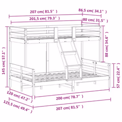 vidaXL Bunk Bed Kids Twin Sleeper Children Bed Frame Loft Bed Solid Wood Pine - brown - Additional view 8