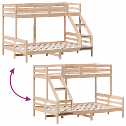 vidaXL Bunk Bed Kids Twin Sleeper 90x200/140x200 cm White Solid Wood Pine - natural - Additional view 7
