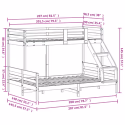 vidaXL Bunk Bed Kids Twin Sleeper 90x200/140x200 cm White Solid Wood Pine - natural - Additional view 9