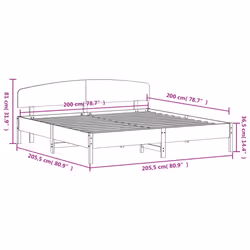 vidaXL Bed Frame with Headboard Bedstead Bed Base 120x200 cm Solid Wood Pine - wax brown, 200 x 200 cm - Additional view 3