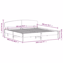 vidaXL Bed Frame with Headboard Bedstead Bed Base 120x200 cm Solid Wood Pine - wax brown, 180 x 200 cm - Additional view 8