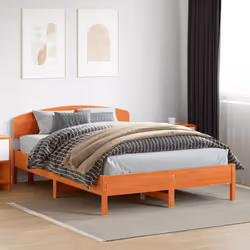 vidaXL Bed Frame with Headboard Bedstead Bed Base 120x200 cm Solid Wood Pine - wax brown, 150 x 200 cm - Additional view 2