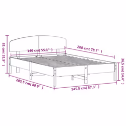 vidaXL Bed Frame with Headboard Bedstead Bed Base 140x190 cm Solid Wood Pine - 140 x 200 cm - Additional view 8