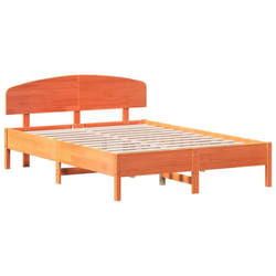 vidaXL Bed Frame with Headboard Bedstead Bed Base 120x200 cm Solid Wood Pine - wax brown, 140 x 200 cm