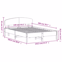 vidaXL Bed Frame with Headboard Bedstead Bed Base 120x200 cm Solid Wood Pine - wax brown, 140 x 200 cm - Additional view 8