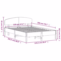 vidaXL Bed Frame with Headboard Bedstead Bed Base 120x200 cm Solid Wood Pine - wax brown, 120 x 200 cm