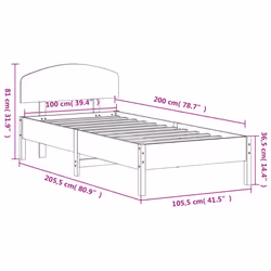 vidaXL Bed Frame with Headboard Bedstead Bed Base 120x200 cm Solid Wood Pine - wax brown, 100 x 200 cm - Additional view 8