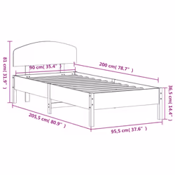 vidaXL Bed Frame with Headboard Bedstead Bed Base 140x190 cm Solid Wood Pine - 90 x 200 cm - Additional view 8