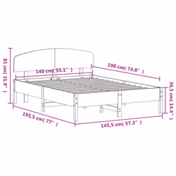 vidaXL Bed Frame with Headboard Bedstead Bed Base 120x200 cm Solid Wood Pine - wax brown, 140 x 190 cm