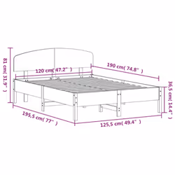 vidaXL Bed Frame with Headboard Bedstead Bed Base 120x200 cm Solid Wood Pine - wax brown, 120 x 190 cm - Additional view 8