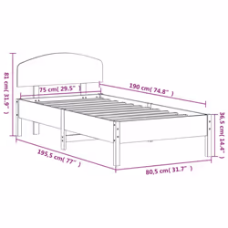 vidaXL Bed Frame with Headboard Bedstead Bed Base 120x200 cm Solid Wood Pine - wax brown, 75 x 190 cm - Additional view 8