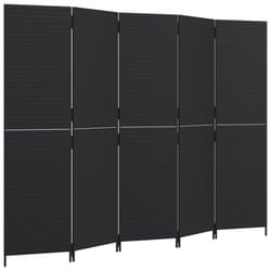 vidaXL Room Divider 5 Panels Privacy Screen Balcony Screen Black Poly Rattan