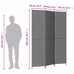 vidaXL Room Divider 3 Panels Privacy Screen Balcony Screen Grey Poly Rattan