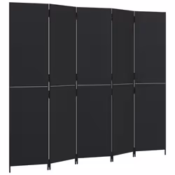 vidaXL Room Divider 5 Panels Privacy Screen Balcony Screen Black Poly Rattan