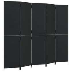 vidaXL Room Divider 5 Panels Privacy Screen Balcony Screen Black Poly Rattan