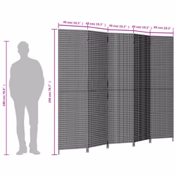vidaXL Room Divider 5 Panels Privacy Screen Balcony Screen Brown Poly Rattan