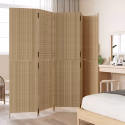 vidaXL Room Divider 5 Panels Privacy Screen Balcony Screen Beige Poly Rattan