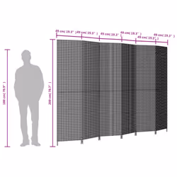 vidaXL Room Divider 6 Panels Privacy Screen Balcony Screen Grey Poly Rattan - Additional view 8