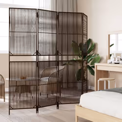 vidaXL Room Divider 4 Panels Privacy Screen Balcony Screen Brown Poly Rattan