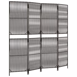 vidaXL Room Divider 4 Panels Privacy Screen Balcony Screen Grey Poly Rattan