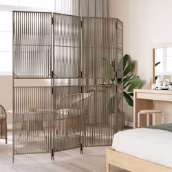 vidaXL Room Divider 4 Panels Privacy Screen Balcony Screen Grey Poly Rattan