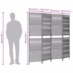 vidaXL Room Divider 4 Panels Privacy Screen Balcony Screen Grey Poly Rattan