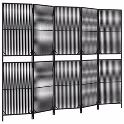 vidaXL Room Divider 5 Panels Privacy Screen Balcony Screen Black Poly Rattan