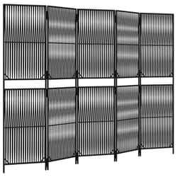 vidaXL Room Divider 5 Panels Privacy Screen Balcony Screen Black Poly Rattan