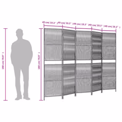 vidaXL Room Divider 5 Panels Privacy Screen Balcony Screen Black Poly Rattan - Additional view 8