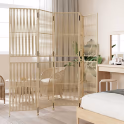 vidaXL Room Divider Outdoor Privacy Screen Foldable Balcony Screen Poly Rattan - beige, 245 x 200 cm