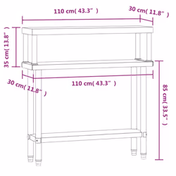 vidaXL Kitchen Work Table with Overshelf Prep Catering Table Stainless Steel