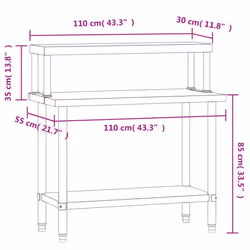 vidaXL Kitchen Work Table with Overshelf Prep Catering Table Stainless Steel - Additional view 6