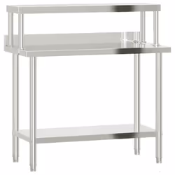 vidaXL Kitchen Work Table with Overshelf Prep Catering Table Stainless Steel