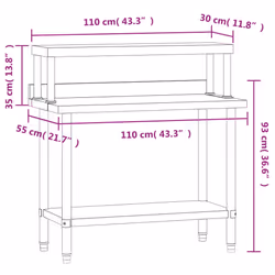 vidaXL Kitchen Work Table with Overshelf Prep Catering Table Stainless Steel - Additional view 7