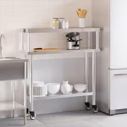 vidaXL Kitchen Work Table with Overshelf Prep Catering Table Stainless Steel