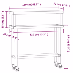vidaXL Kitchen Work Table with Overshelf Prep Catering Table Stainless Steel